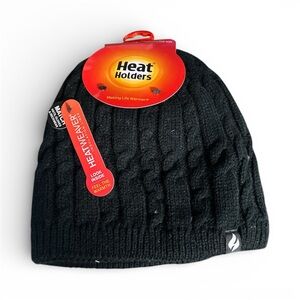 New NWT Beanie Knit Hat Cap Fleece-Lined Black. Thick. Heat Holders